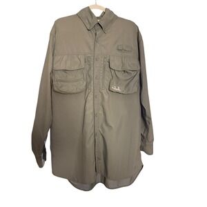 Cabelas GuideWear Long Sleeve Fishing Shirt Mens Large Green Nylon Zip Pockets